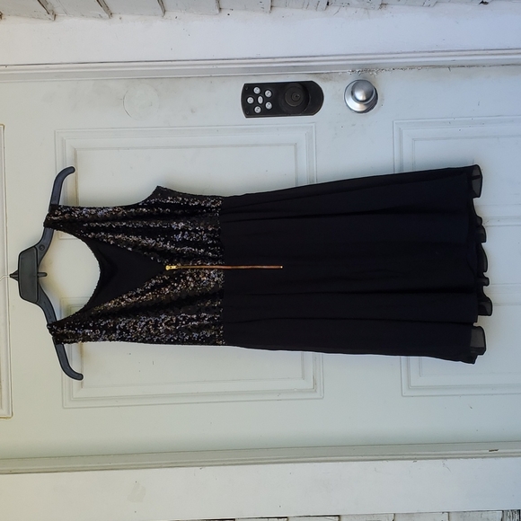 Short Sequined Dress with Lined Chiffon Skirt - Picture 2 of 5